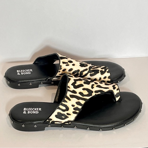 Bleecker & Bond Heidi Cheetah Haircalf Studded Sandal Slides Sz 8 Modern Edgy